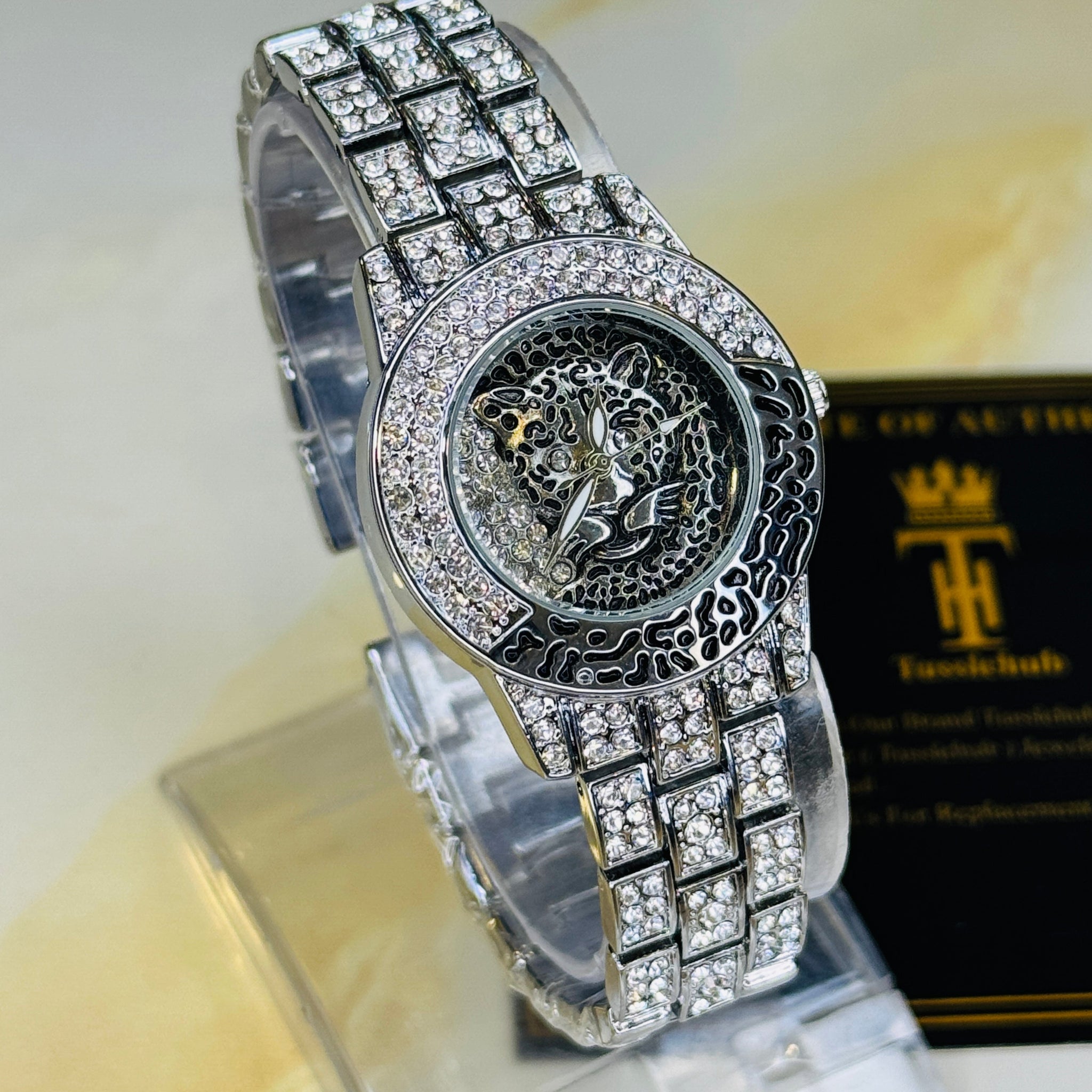Silver Lioness Iced Out Watch For Her
