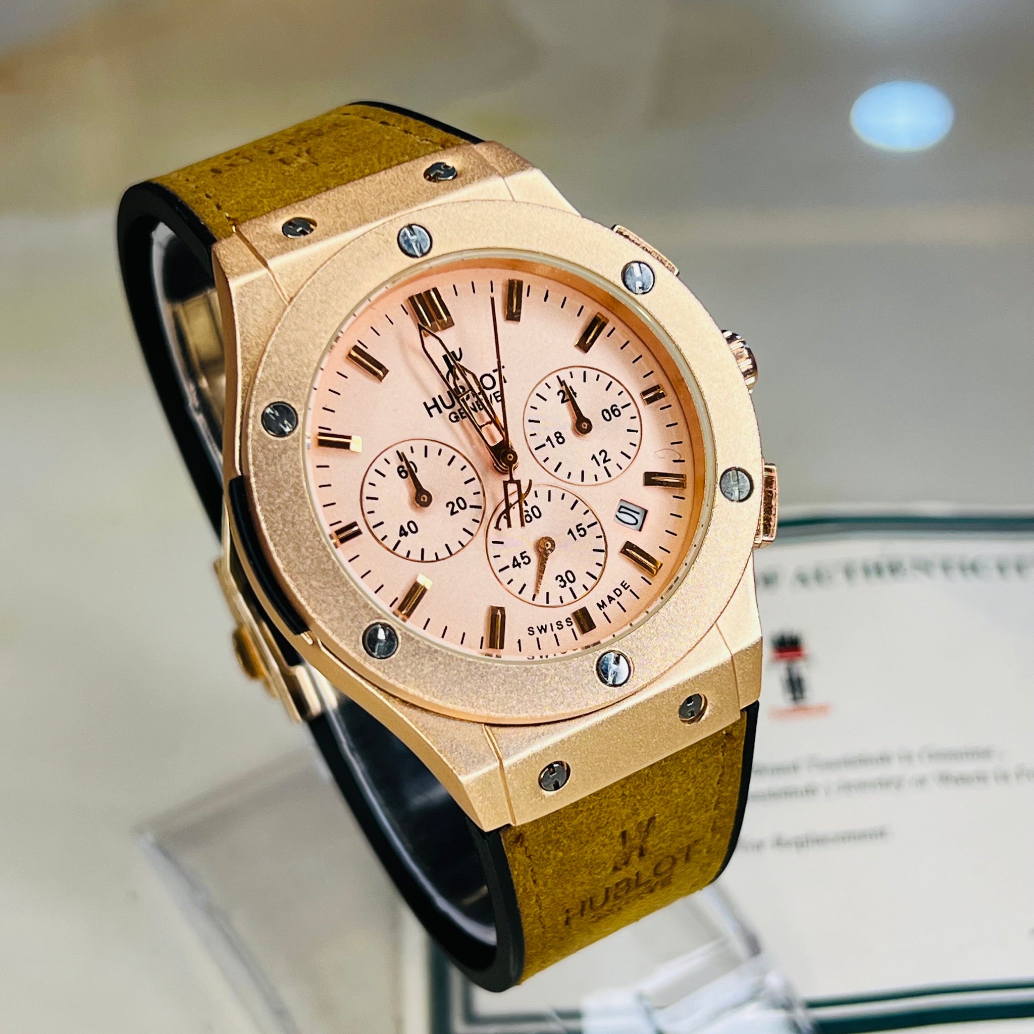 Brown Rose Gold Chronograph Dial Hubl*t Watch