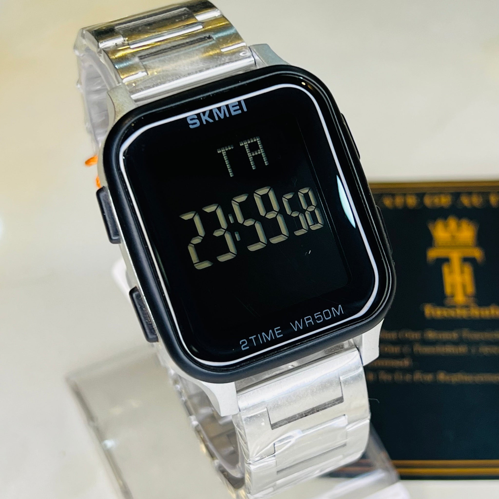 Skmei Silver Black Square 2 Time Watch