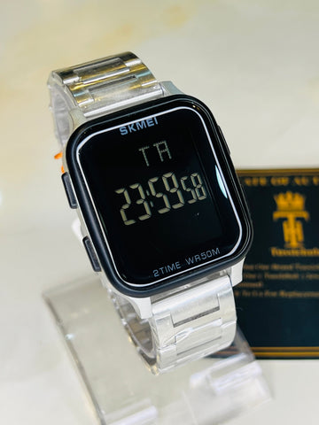 Skmei Silver Black Square 2 Time Watch