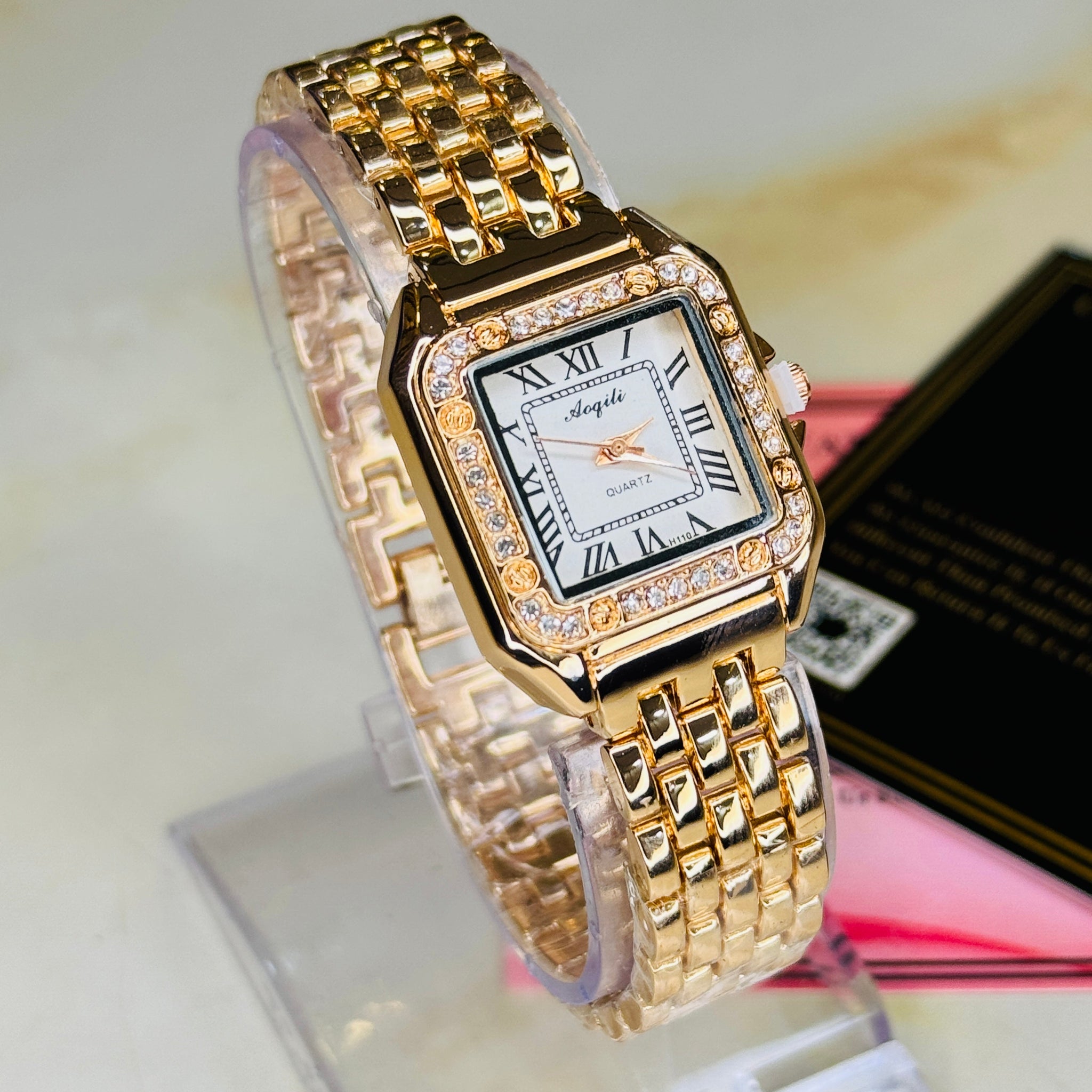 Rosegold White zircon Santos Watch For Her