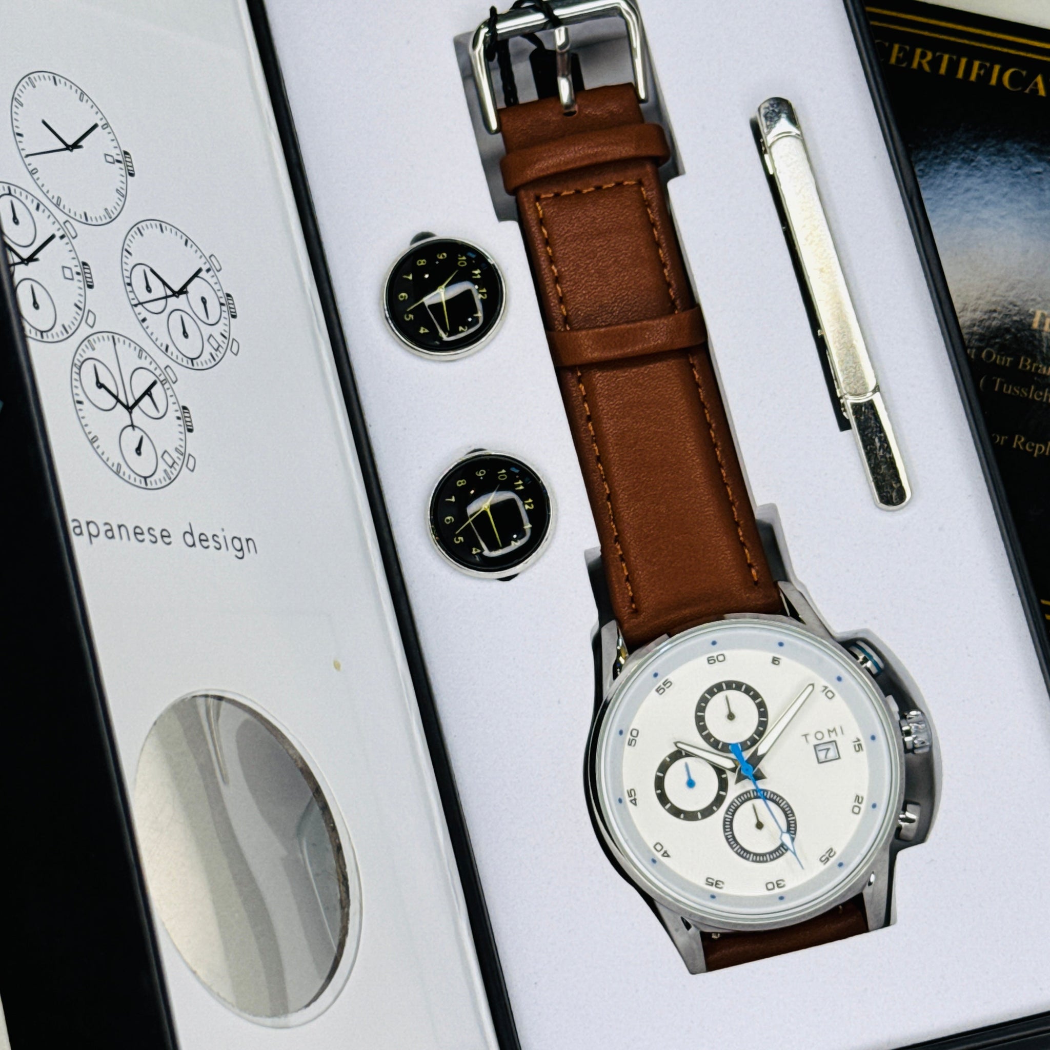 Tomi S6C Brown Silver Gift Set Watch