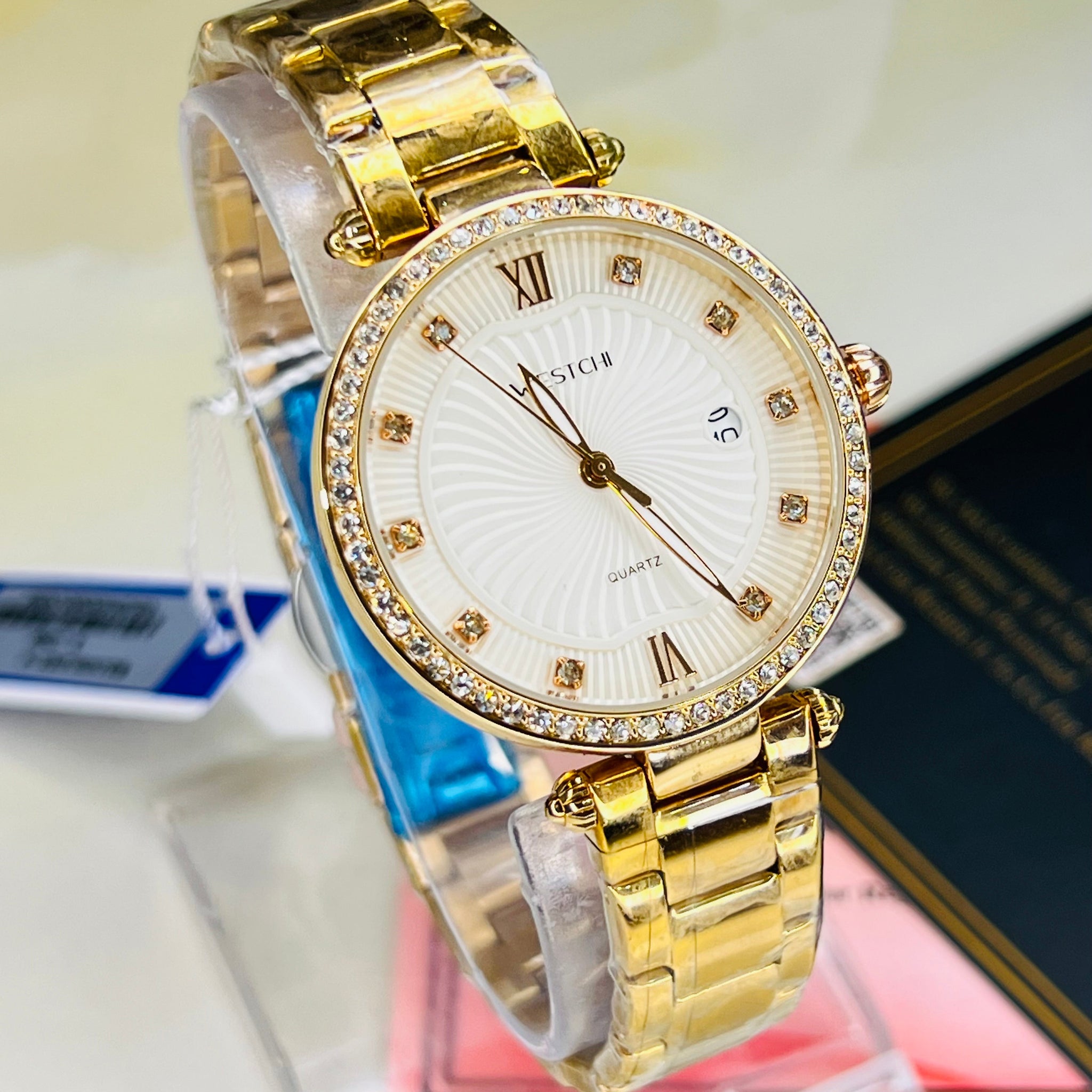 Rose Gold Westchi White Iced Dial Watch For Her