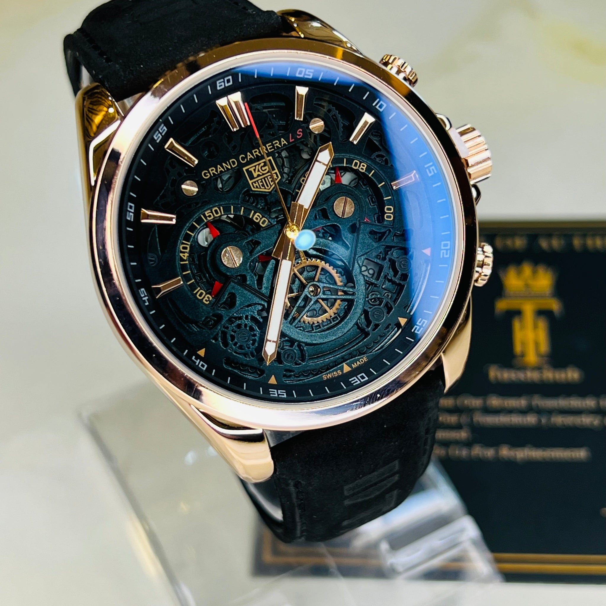 Black Copper Grand Carrera Chronographs Leather Watch