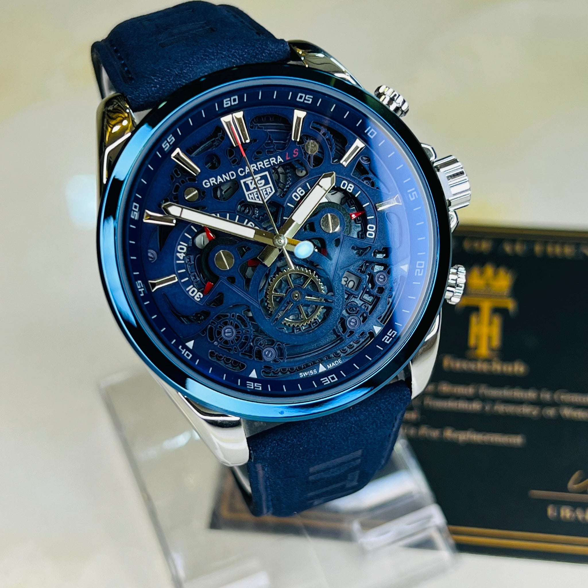 Tungsten Blue Grand Carrera Chronographs Leather Watch