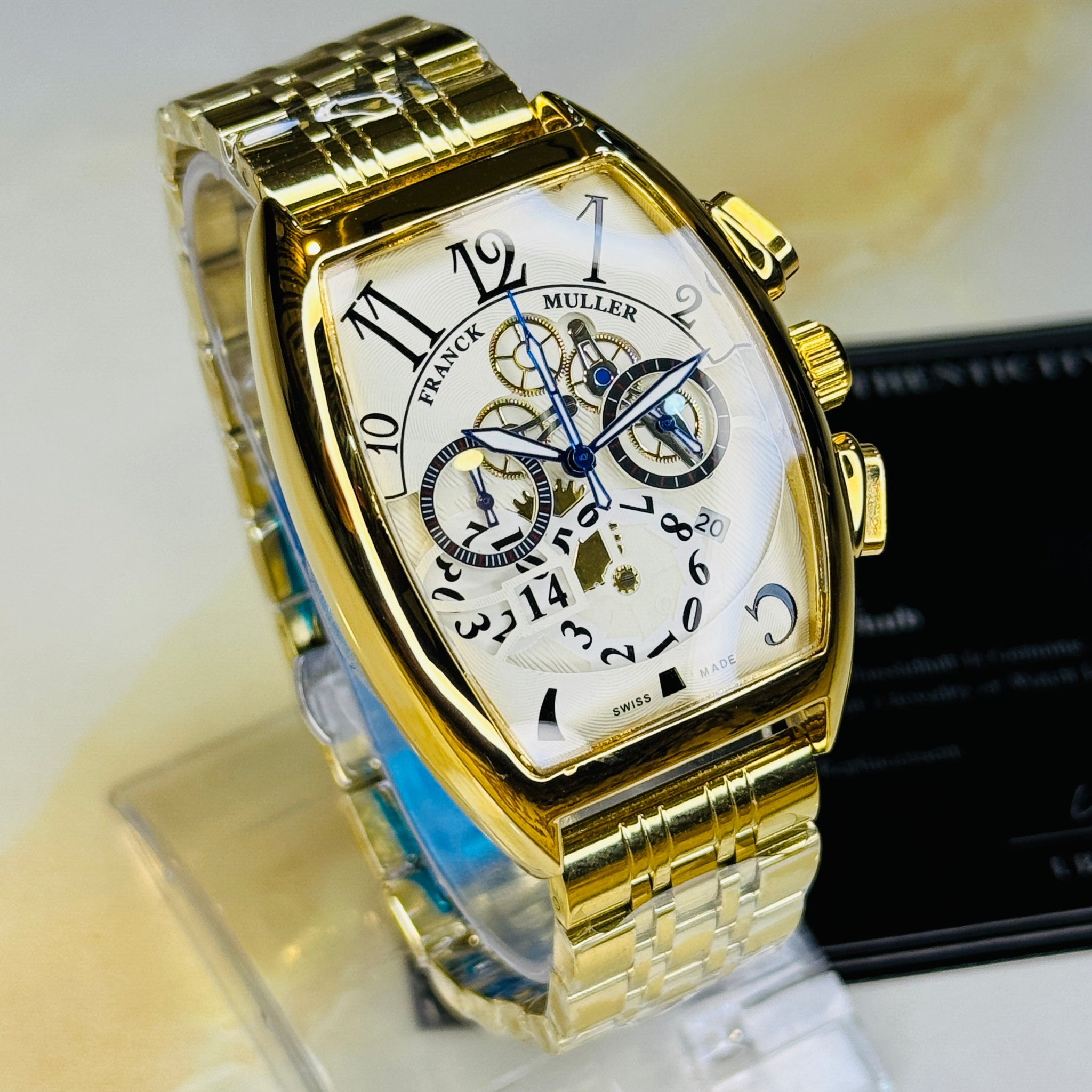 Chain Frank Muller Gold White Chronograph Dial Watch
