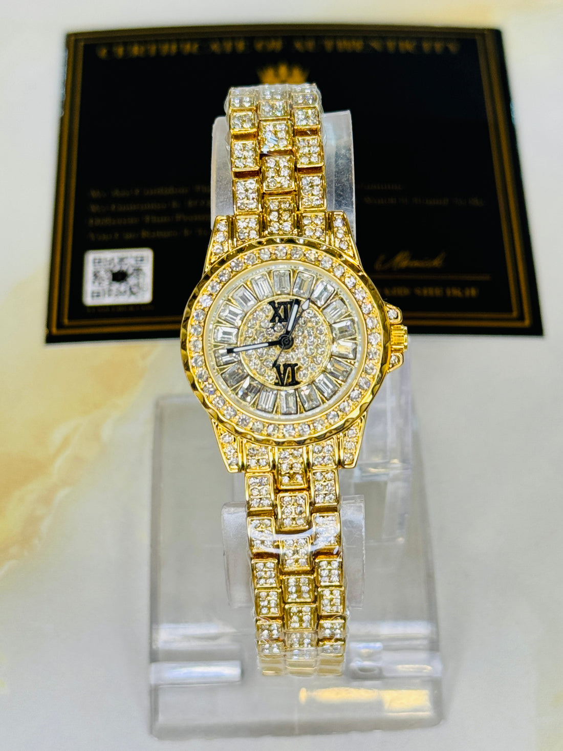 Gold Odd Iced Out Watch For Her
