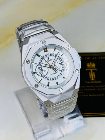 Silver Prism Chain Strapped Hologram Dial Hublot Watch
