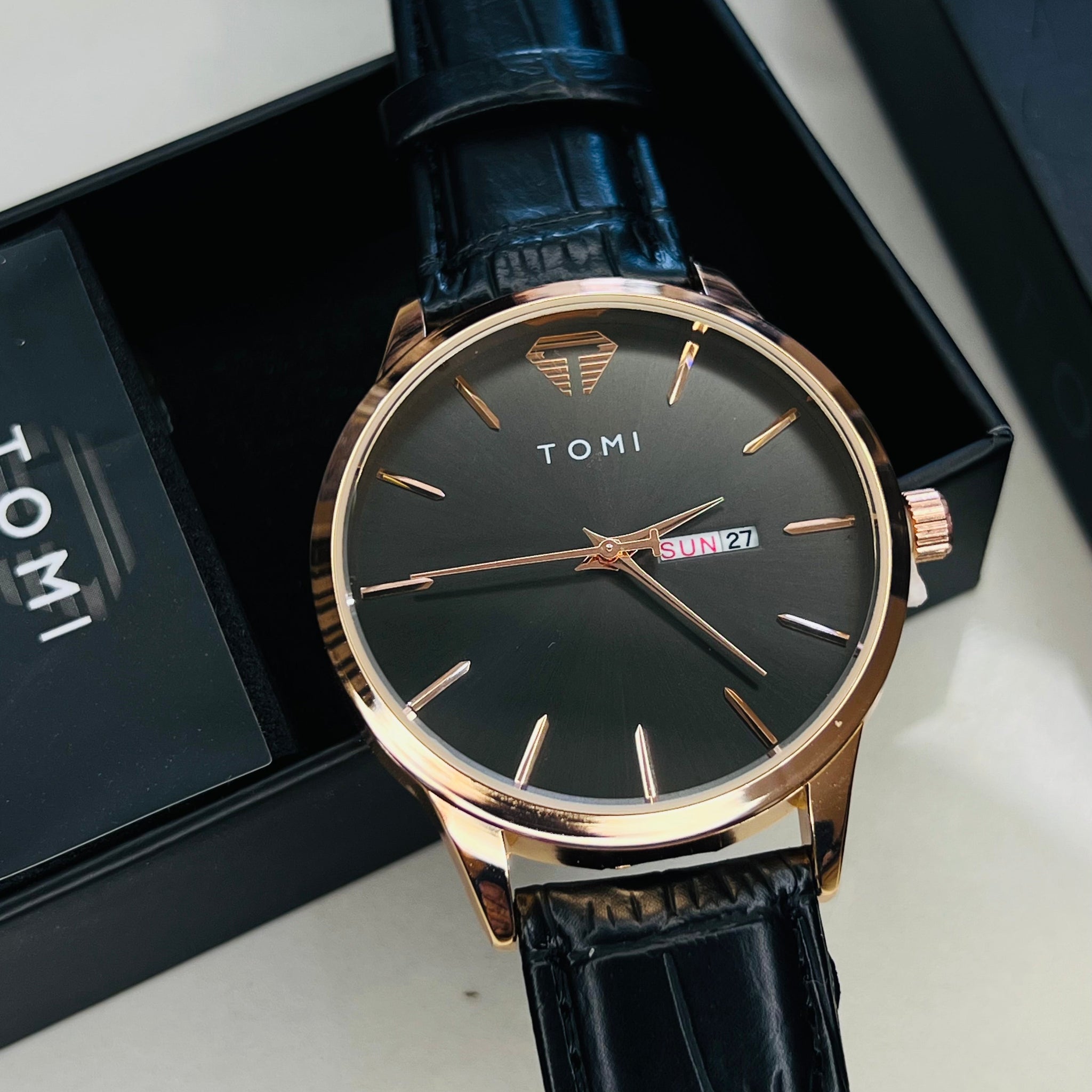 Tomi Day Date Gold Black Watch