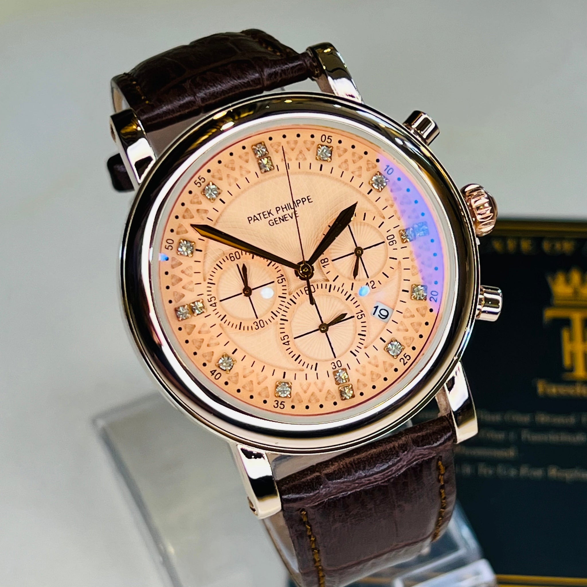 Brown Copper Round Rose Gold Chronograph Dial PP Watch