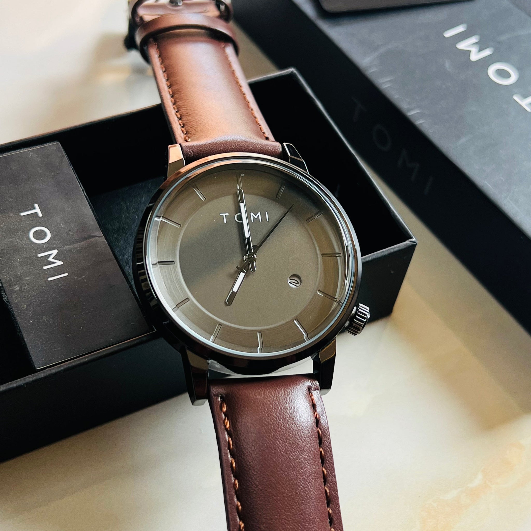 Tomi Brown Black Galaxy Dial Watch