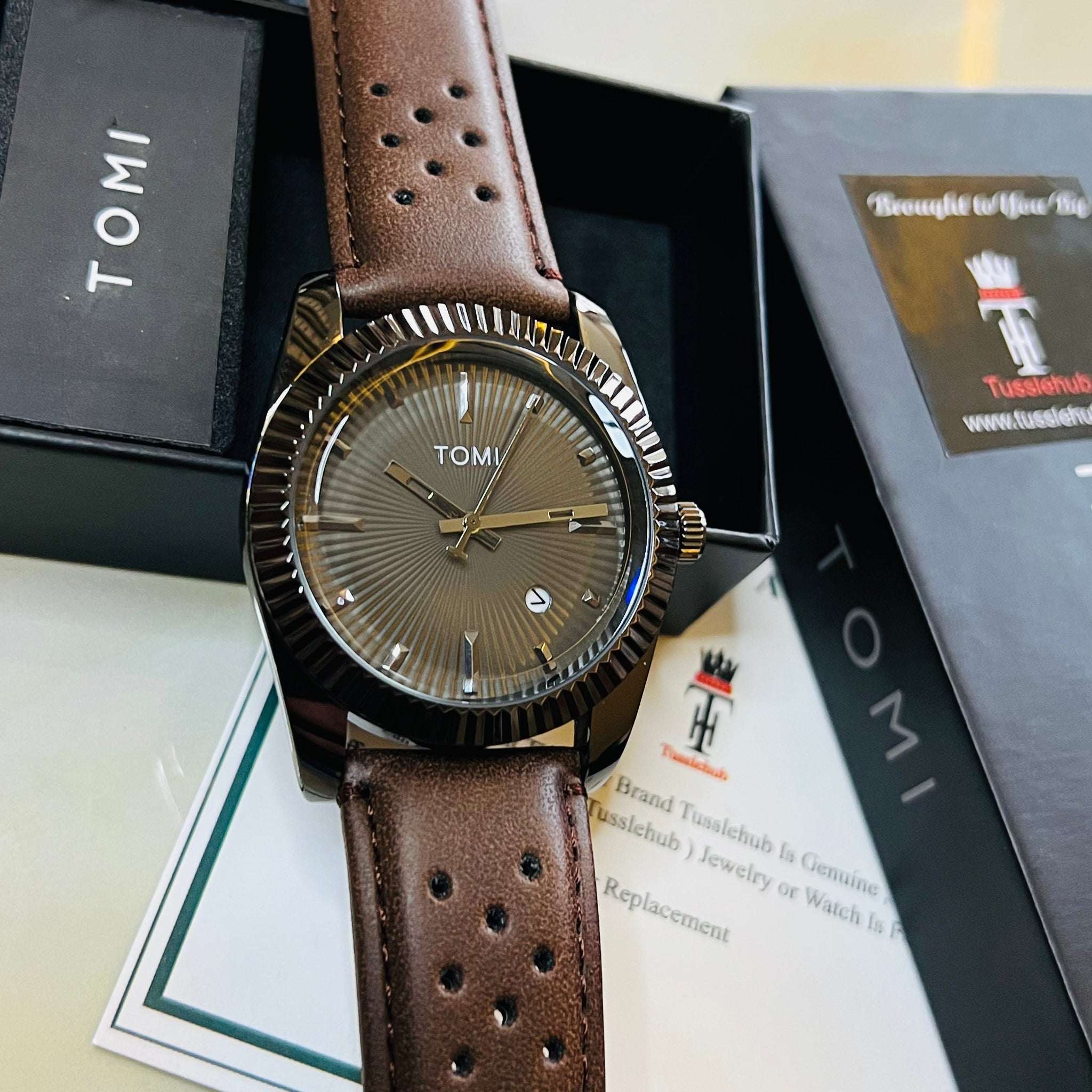 Tomi Brown Black Jaguar Dial Watch