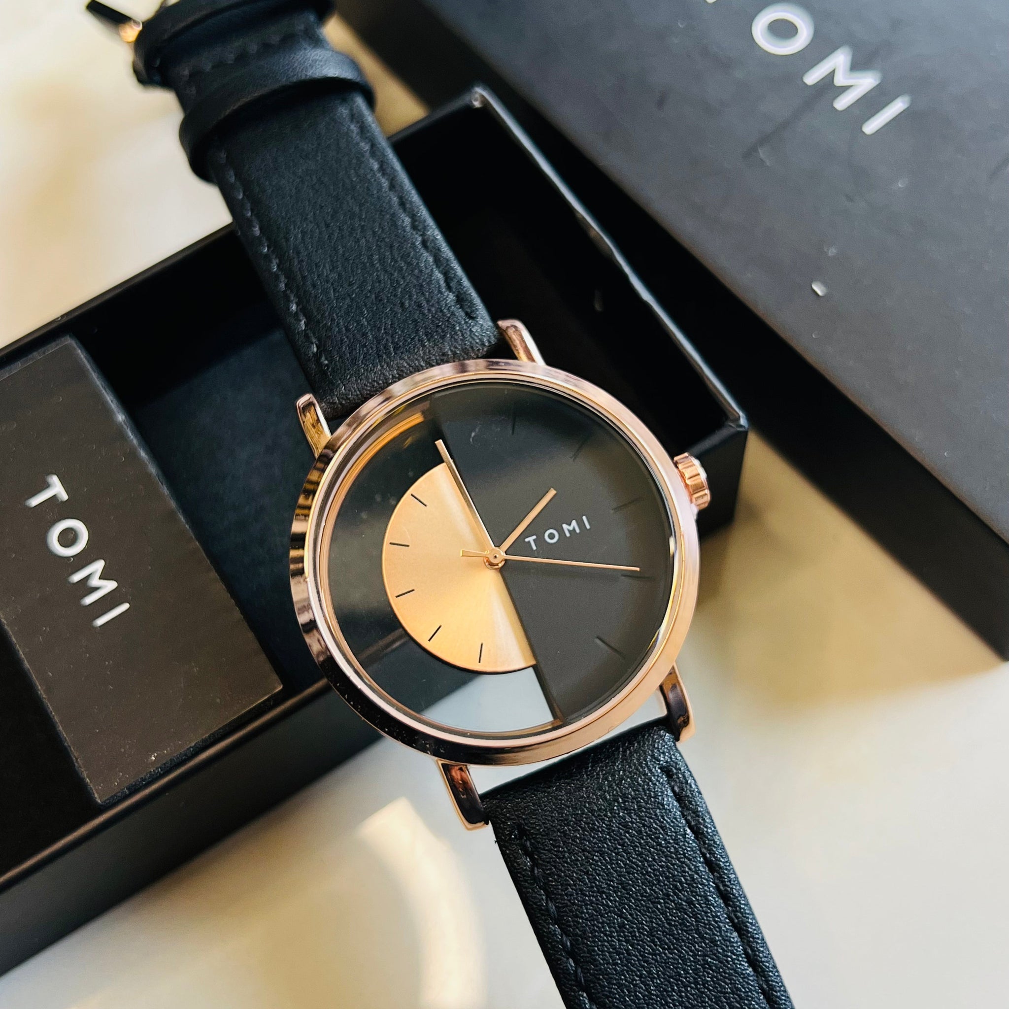 Tomi Rose Black Half Dial Watch