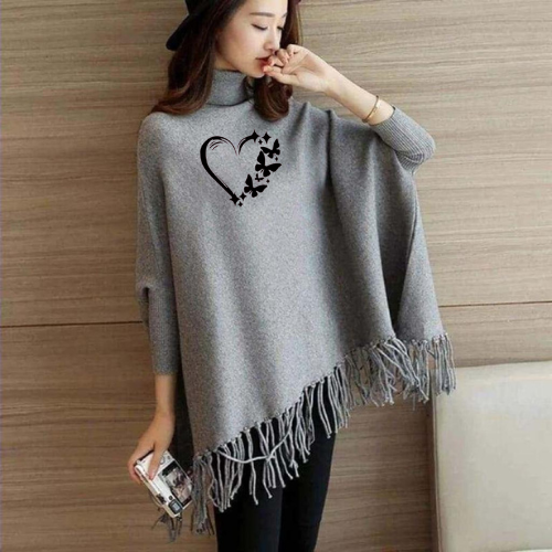 FashionPoint - Butterfly Heart Printed Winter Collection Girls Fleece Shoal Poncho For Girls & Women