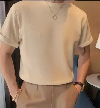 Casual Waffle Knit Drop Shoulder T-Shirt