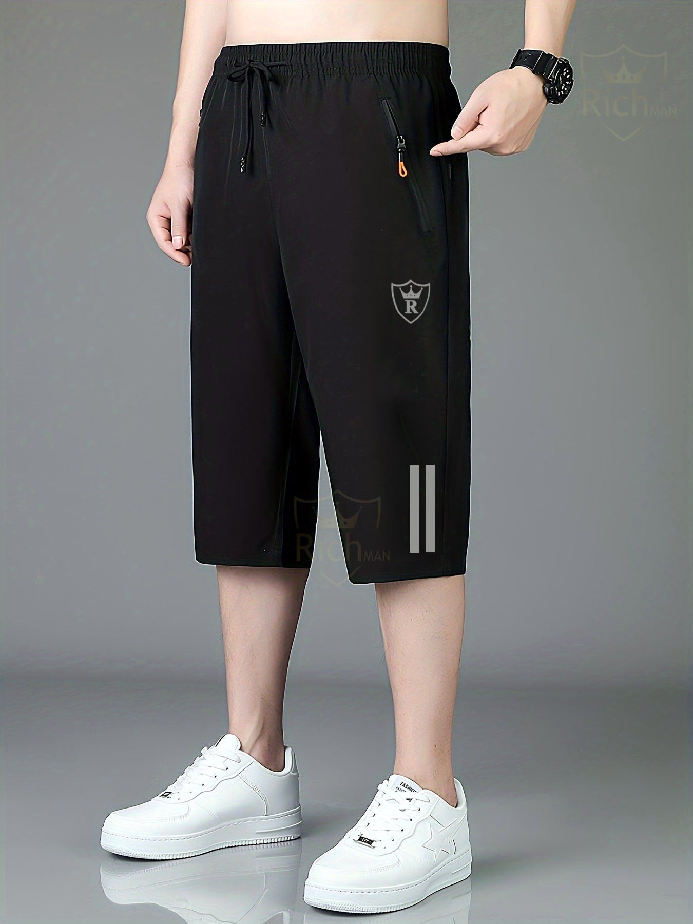Men's Casual Zipper Pockets Straight Leg Loose Fit Active Shorts