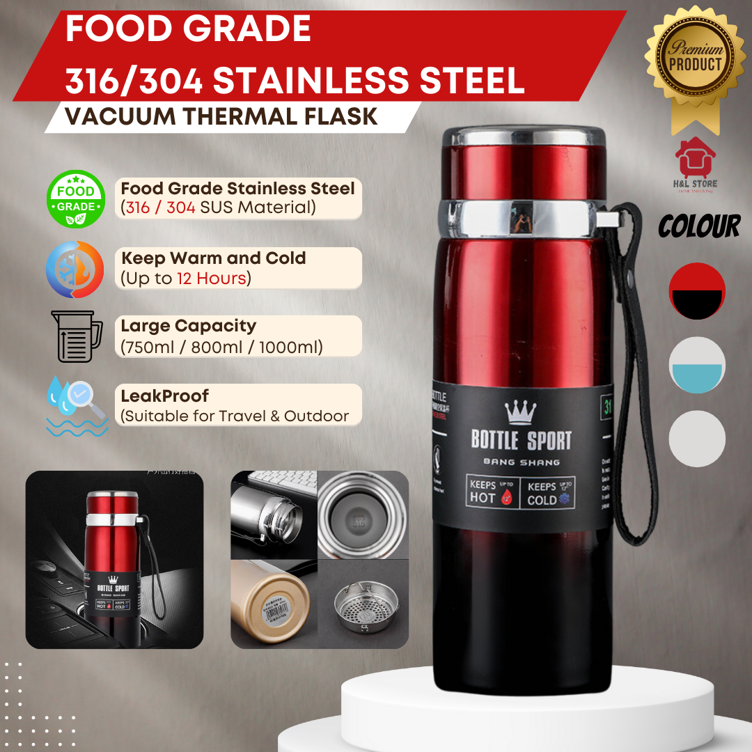 Stainless Steel Hot & Cold Water Bottle Thermos – 800ml & 1000ml”